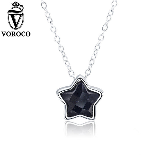 2017 925 Sterling Silver Goldstone Tiny Delicate Star Simple Pendants Chain Necklace For Women Wedding Fine Jewelry N043