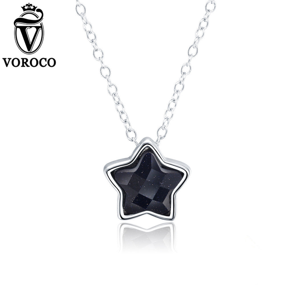 2017 925 Sterling Silver Goldstone Tiny Delicate Star Simple Pendants Chain Necklace For Women Wedding Fine Jewelry N043