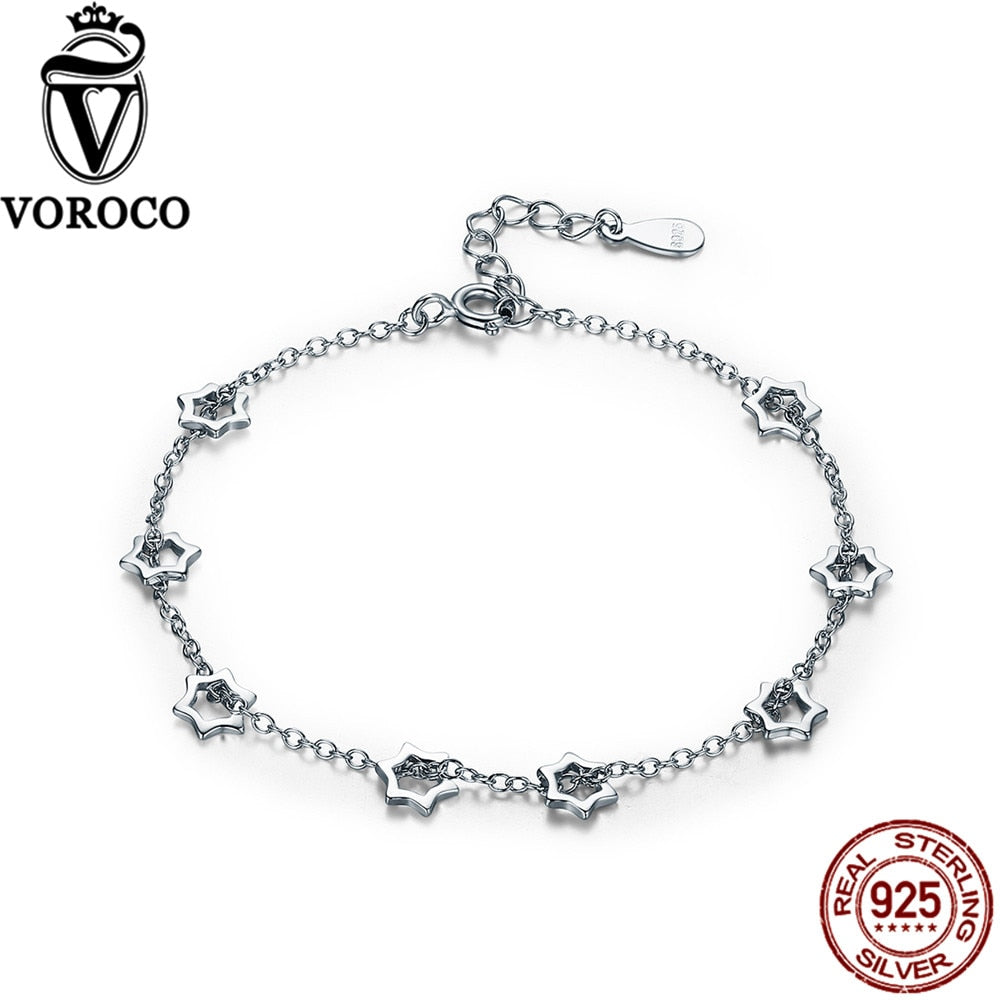 2017 Genuine 925 Sterling Silver Stars Chain Link Adjustable Charm Bracelets Silver for Women Fine Jewelry