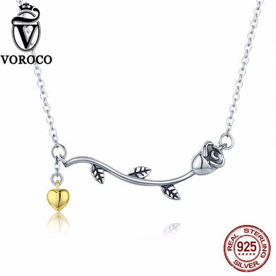 Authentic 100% 925 Sterling Silver Rose Flower Heart Love Women Pendant Necklaces Luxury S925 Fine Jewelry Gift BKN170