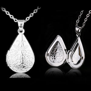 Valentine Lover Gift Hollow Out Water Drop Shell Photo Frames Can Open Locket Necklaces Silver Plated Heart Pendants Necklace