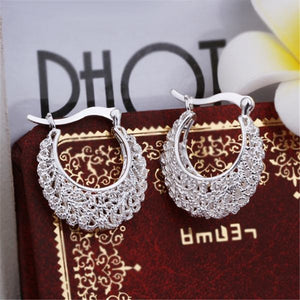 Valentine's D gift silver cute fashion women wedding lady braided flower hollow earrings classic retro jewelry sweet style