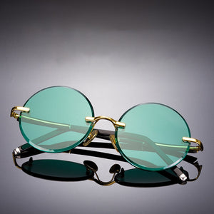 Vazrobe Glass Sunglasses Male Dark Green Ladies Sun Glasses for Men Rimless Round Oversized Big Large Anti Scratch Lens Brand