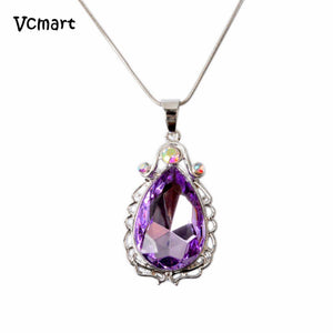 1Pcs Sophia Necklace Princess Sofia The First Chain Necklace Stainless Steel with Purple Teardrop Amulet Pendant