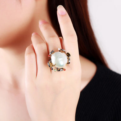 Brand Baroque Pearl Ring Inaly Natural Stone Tourmaline 925 Sterling Silver Rings For Women New Vintage Pearls Jewelry