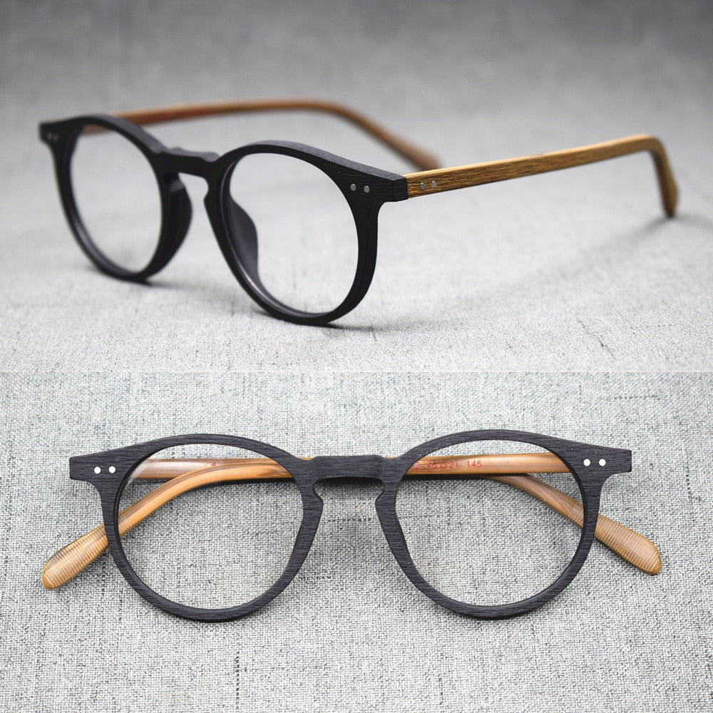 Vinatge Hand Made Oval Full Rim Wood Black Eyeglass Frames Rx able Myopia unisex Spectacles Glasses