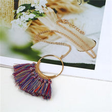 Carica l&#39;immagine nel visualizzatore di Gallery, Collane vintage con nappe a 15 colori Collane etniche a catena lunga con catena di maglione da donna Collana lunga con nappa 