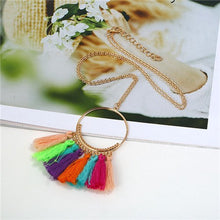Carica l&#39;immagine nel visualizzatore di Gallery, Collane vintage con nappe a 15 colori Collane etniche a catena lunga con catena di maglione da donna Collana lunga con nappa 