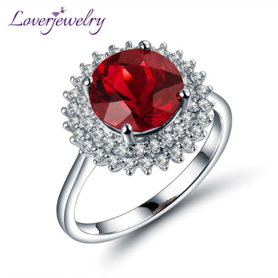 Vintage 18K White Gold Natural Ruby Ring Round 8mm Diamond Jewelry for Women Engagement Gift Classic Jewelry Rings
