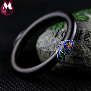 Vintage 8mm Natural Sandalwood Buddhist Wood Bracelets For Women Enamel Lotus Leaves S925 Sterling Silver Jewelry Female SB52