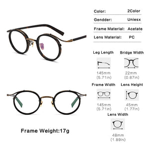 Vintage Acetate Round Glasses Frame Men  Myopia Prescription Optical Eyeglasses Frame Women Retro Photochromic Eyewear