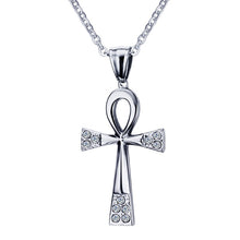 Load image into Gallery viewer, Vintage Ankh Egyptian Cross Necklaces for Women Men Bling CZ Stone Stainless Steel Crux Ansata Religious Prayer Unisex Jewelry