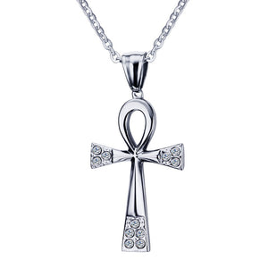 Vintage Ankh Egyptian Cross Necklaces for Women Men Bling CZ Stone Stainless Steel Crux Ansata Religious Prayer Unisex Jewelry