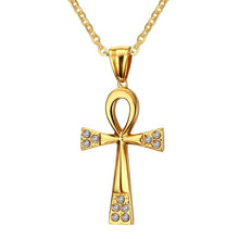 Load image into Gallery viewer, Vintage Ankh Egyptian Cross Necklaces for Women Men Bling CZ Stone Stainless Steel Crux Ansata Religious Prayer Unisex Jewelry