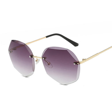Vintage Black Rimless Sunglasses Women  Gradient Sun Glasses Female Metal Frameless Polygon Big Frame Oculos De Sol