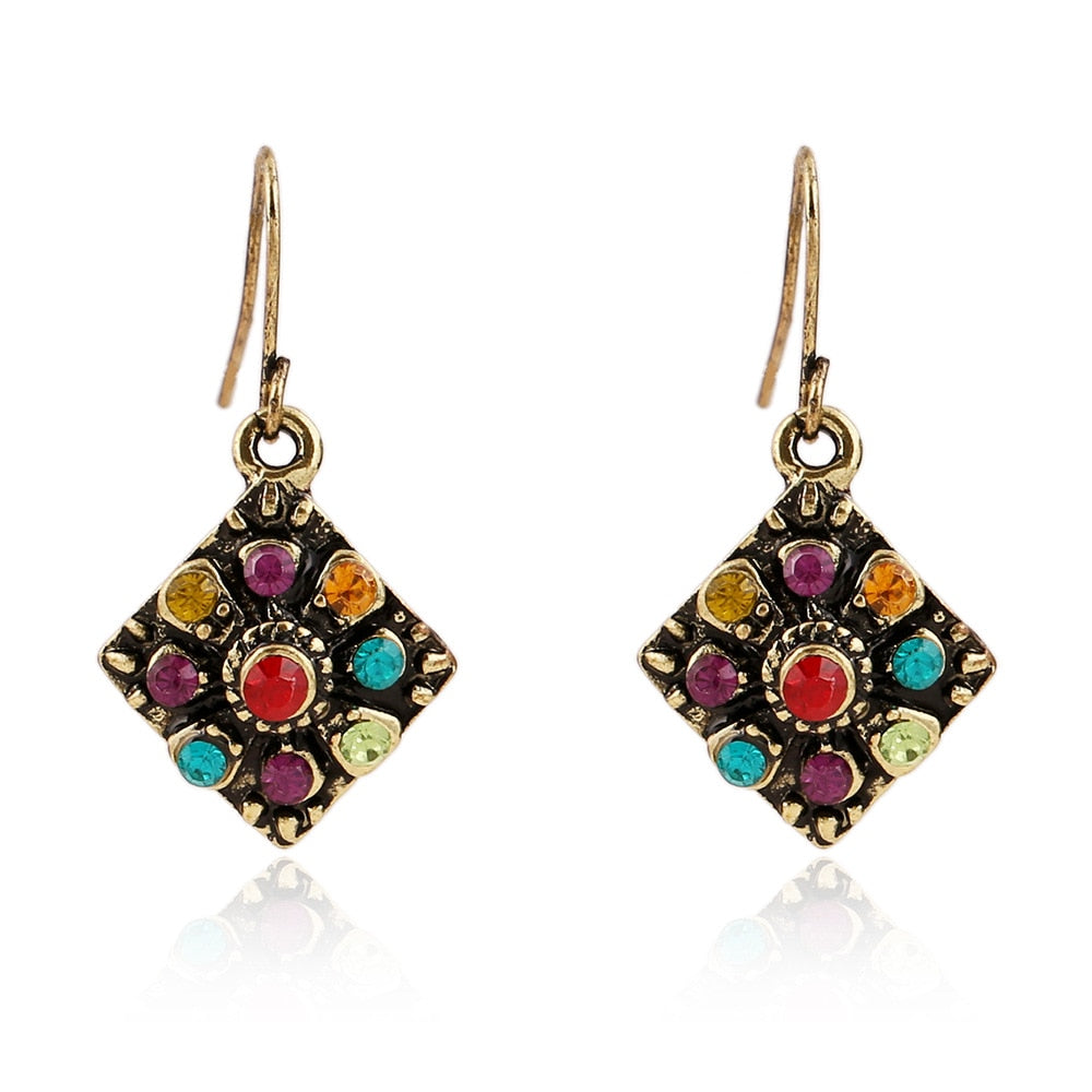 Vintage Bohemian Earrings for Women Fashion Ethnic Multicolor Rhinestone Drop Earrings Eardrop Wholesale boucle d'oreille