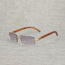 Load image into Gallery viewer, Vintage Buffalo Horn Rimless Sunglasses Men Natural Wood Square Glasses Metal Frame Women Wooden Shades Oculos Eyeglasses 012N