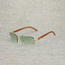 Load image into Gallery viewer, Vintage Buffalo Horn Rimless Sunglasses Men Natural Wood Square Glasses Metal Frame Women Wooden Shades Oculos Eyeglasses 012N