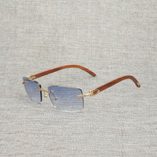 Load image into Gallery viewer, Vintage Buffalo Horn Rimless Sunglasses Men Natural Wood Square Glasses Metal Frame Women Wooden Shades Oculos Eyeglasses 012N