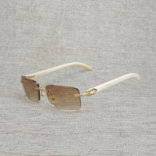 Load image into Gallery viewer, Vintage Buffalo Horn Rimless Sunglasses Men Natural Wood Square Glasses Metal Frame Women Wooden Shades Oculos Eyeglasses 012N