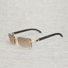 Load image into Gallery viewer, Vintage Buffalo Horn Rimless Sunglasses Men Natural Wood Square Glasses Metal Frame Women Wooden Shades Oculos Eyeglasses 012N