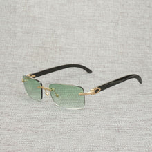 Load image into Gallery viewer, Vintage Buffalo Horn Rimless Sunglasses Men Natural Wood Square Glasses Metal Frame Women Wooden Shades Oculos Eyeglasses 012N