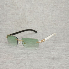 Load image into Gallery viewer, Vintage Buffalo Horn Rimless Sunglasses Men Natural Wood Square Glasses Metal Frame Women Wooden Shades Oculos Eyeglasses 012N