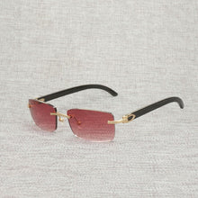 Load image into Gallery viewer, Vintage Buffalo Horn Rimless Sunglasses Men Natural Wood Square Glasses Metal Frame Women Wooden Shades Oculos Eyeglasses 012N
