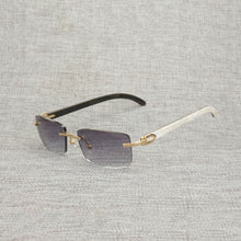 Load image into Gallery viewer, Vintage Buffalo Horn Rimless Sunglasses Men Natural Wood Square Glasses Metal Frame Women Wooden Shades Oculos Eyeglasses 012N