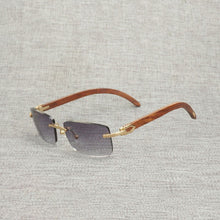 Load image into Gallery viewer, Vintage Buffalo Horn Rimless Sunglasses Men Natural Wood Square Glasses Metal Frame Women Wooden Shades Oculos Eyeglasses 012N