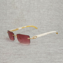 Load image into Gallery viewer, Vintage Buffalo Horn Rimless Sunglasses Men Natural Wood Square Glasses Metal Frame Women Wooden Shades Oculos Eyeglasses 012N
