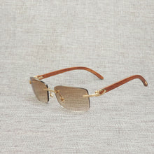 Load image into Gallery viewer, Vintage Buffalo Horn Rimless Sunglasses Men Natural Wood Square Glasses Metal Frame Women Wooden Shades Oculos Eyeglasses 012N