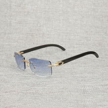 Load image into Gallery viewer, Vintage Buffalo Horn Rimless Sunglasses Men Natural Wood Square Glasses Metal Frame Women Wooden Shades Oculos Eyeglasses 012N