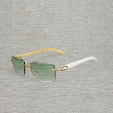 Load image into Gallery viewer, Vintage Buffalo Horn Rimless Sunglasses Men Natural Wood Square Glasses Metal Frame Women Wooden Shades Oculos Eyeglasses 012N