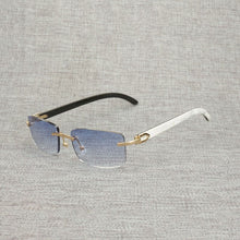 Load image into Gallery viewer, Vintage Buffalo Horn Rimless Sunglasses Men Natural Wood Square Glasses Metal Frame Women Wooden Shades Oculos Eyeglasses 012N