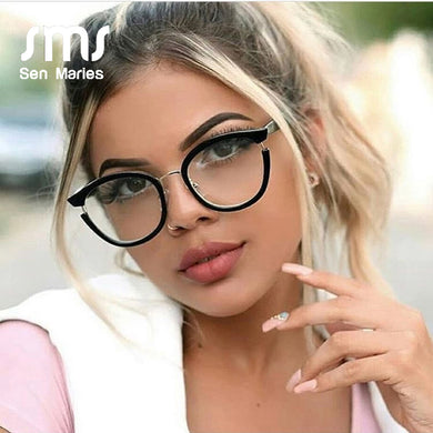 Vintage Cat Eye Glasses Frames For Women Optical Black EyeGlasses Metal Frame Prescription Eyewear Computer Glasses