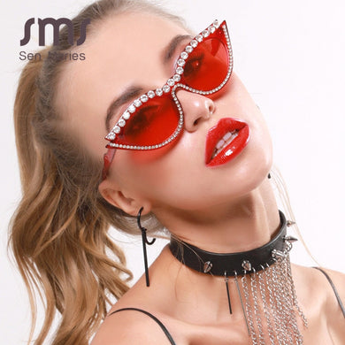 Vintage Cat Eye Rhinestones Sunglasses Women 2023  Small Frames Diamond Sun Glasses Unique Shades Oculos De Sol Feminino