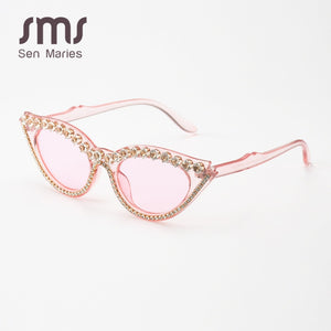 Vintage Cat Eye Rhinestones Sunglasses Women 2023  Small Frames Diamond Sun Glasses Unique Shades Oculos De Sol Feminino