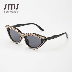 Vintage Cat Eye Rhinestones Sunglasses Women 2023  Small Frames Diamond Sun Glasses Unique Shades Oculos De Sol Feminino