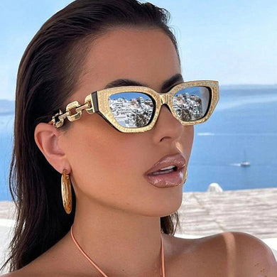 Vintage Cat Eye Sunglasses For Women Brand Small Metal Chain Sunglasses Elegant Eyeglasses Black Shades