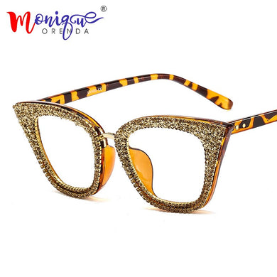 Vintage Cat Eye Sunglasses Women Bling Diamond Men Female Sun Glasses Cateye Bling  Metal Glasses Clear Lens Eyewear Gafas
