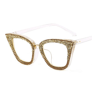 Vintage Cat Eye Sunglasses Women Bling Diamond Men Female Sun Glasses Cateye Bling  Metal Glasses Clear Lens Eyewear Gafas