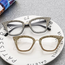 Load image into Gallery viewer, Vintage Cat Eye Sunglasses Women Bling Diamond Men Female Sun Glasses Cateye Bling  Metal Glasses Clear Lens Eyewear Gafas