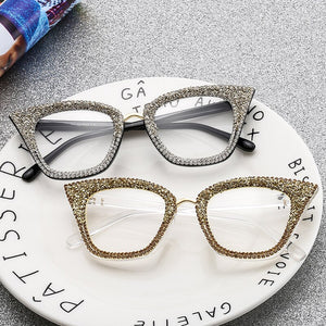 Vintage Cat Eye Sunglasses Women Bling Diamond Men Female Sun Glasses Cateye Bling  Metal Glasses Clear Lens Eyewear Gafas