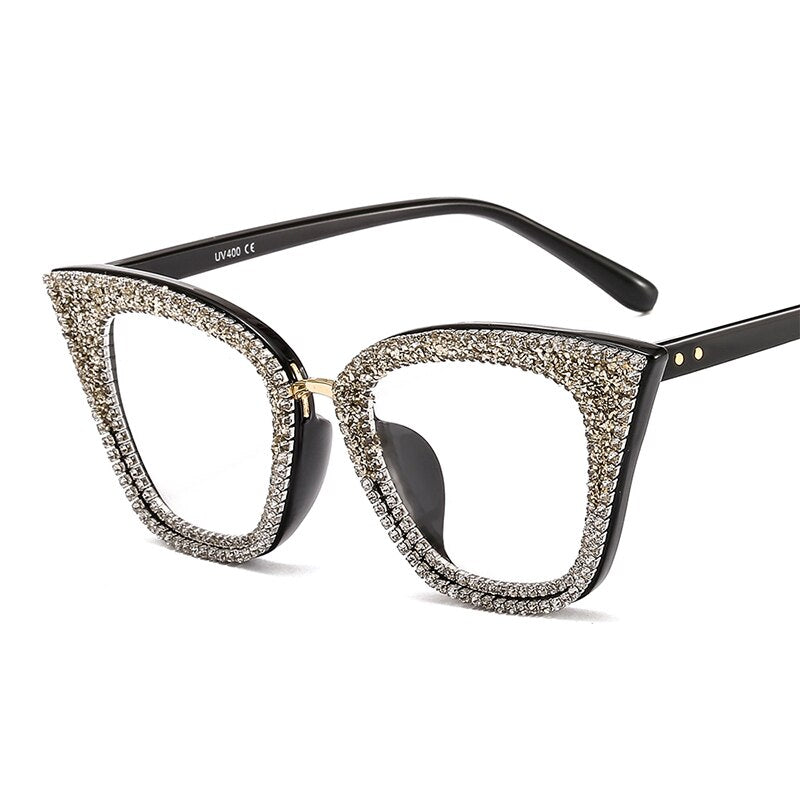 Vintage Cat Eye Sunglasses Women Bling Diamond Men Female Sun Glasses Cateye Bling  Metal Glasses Clear Lens Eyewear Gafas