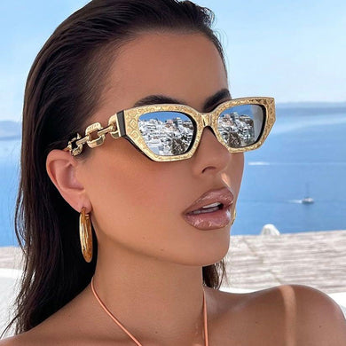 Vintage Chain Cat Eye Sunglasses Women Brand Designer Personality Sun Glasses Female Small Frame Punk Oculos De Sol