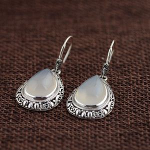 Vintage Chalcedony Earring 925 Silver Women Pink Stone S925 Thai Sterling Silver boucle d'oreille Drop Earrings