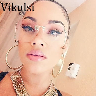 Vintage Clear Lens Rimless Glasses Frame For Women Female Frameless Eyeglasses Frames For Women Brand designer Transparent Clear