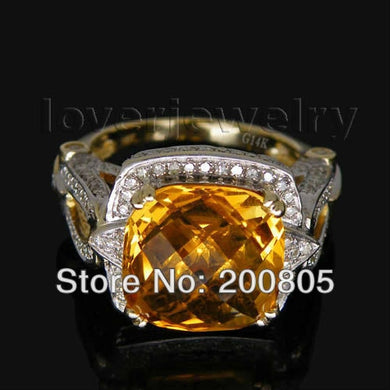 Vintage Cushion 11mm 14kt Yellow Gold Diamond Yellow Citrine Ring SR0011