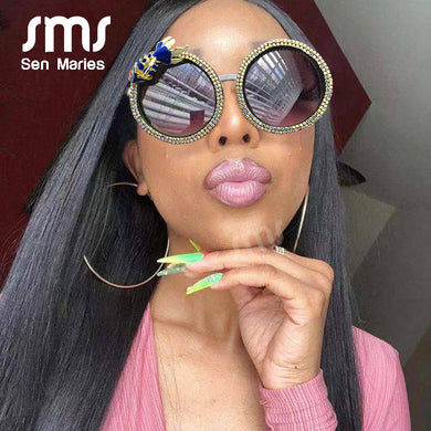 Vintage Diamond Round Sunglasses Women Rhinestone Fish Decoration Retro Punk Sunglasses Men  Brand Design Glasses